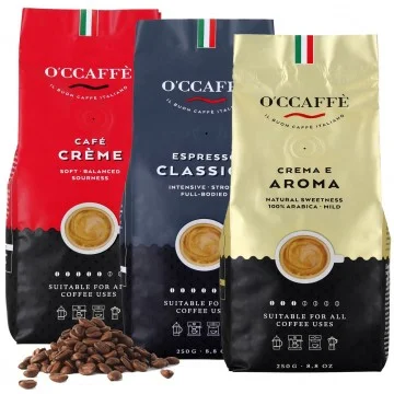 O'CCAFFÈ Café en Grano Degustación 750g (Pack 3 Sabores)